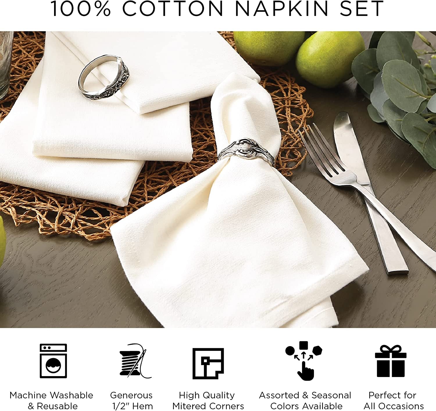 Buffalo Check Collection, Classic Farmhouse Tabletop Set, Napkin Set, 20X20", Red & Black, 6 Piece