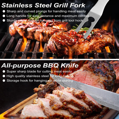 29 PCS BBQ Grill Accessories Stainless Steel BBQ Tools Grilling Tools Set with Storage Bag for Christmas Birthday Presents - Camping Grill Utensils Set Ideal Grilling Gifts for Men Dad Women